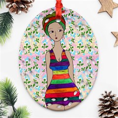 Tan Swimmer Flowerwall Ornament (oval Filigree) by snowwhitegirl