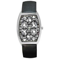 Stylized Botanical Motif Black And White Print Barrel Style Metal Watch by dflcprintsclothing