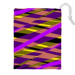 Abstract Geometric Blocks, Yellow, Orange, Purple Triangles, Modern Design Drawstring Pouch (4xl) by Casemiro