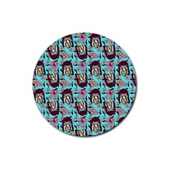 Braids Doll Daisies Blue Rubber Round Coaster (4 Pack)  by snowwhitegirl