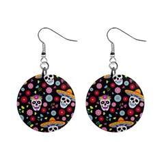 Day Dead Skull With Floral Ornament Flower Seamless Pattern Mini Button Earrings by Amaryn4rt