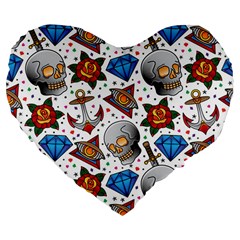 Full Color Flash Tattoo Patterns Large 19  Premium Flano Heart Shape Cushions by Amaryn4rt