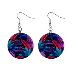 Background With Violet Blue Tropical Leaves Mini Button Earrings by Amaryn4rt