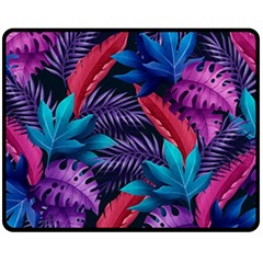 Background With Violet Blue Tropical Leaves Fleece Blanket (medium)  by Amaryn4rt