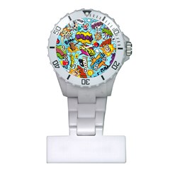 Comic Elements Colorful Seamless Pattern Plastic Nurses Watch by Amaryn4rt