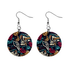 Vintage Art Tattoos Colorful Seamless Pattern Mini Button Earrings by Amaryn4rt
