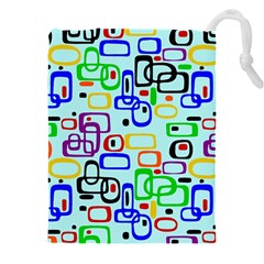 60 s Style Retro Pattern, Vintage Ovals At Pastel Blue Drawstring Pouch (5xl) by Casemiro