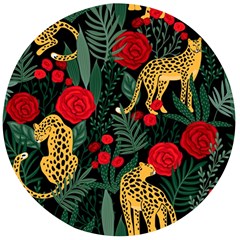 Seamless-pattern-with-leopards-and-roses-vector Wooden Bottle Opener (round) by Sobalvarro