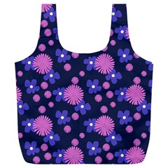 Pink And Blue Flowers Full Print Recycle Bag (xl) by bloomingvinedesign