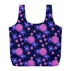 Pink And Blue Flowers Full Print Recycle Bag (l) by bloomingvinedesign