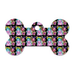 Blue Haired Girl Pattern Black Dog Tag Bone (two Sides) by snowwhitegirl