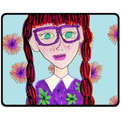 Purple Glasses Girl Wall Double Sided Fleece Blanket (medium)  by snowwhitegirl