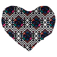 Boho Geometric Large 19  Premium Flano Heart Shape Cushions by tmsartbazaar