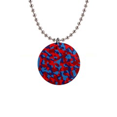 Red And Blue Camouflage Pattern 1  Button Necklace by SpinnyChairDesigns