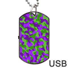 Purple And Green Camouflage Dog Tag Usb Flash (two Sides) by SpinnyChairDesigns