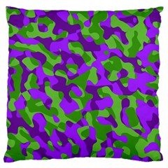 Purple And Green Camouflage Large Flano Cushion Case (two Sides) by SpinnyChairDesigns