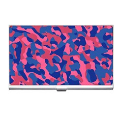 Blue And Pink Camouflage Pattern Business Card Holder by SpinnyChairDesigns