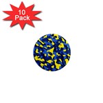 Blue and Yellow Camouflage Pattern 1  Mini Magnet (10 pack)  Front