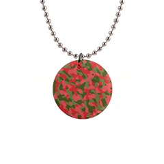 Pink And Green Camouflage Pattern 1  Button Necklace by SpinnyChairDesigns