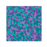 Purple and Teal Camouflage Pattern Small Satin Scarf (Square) Front