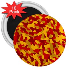 Red And Yellow Camouflage Pattern 3  Magnets (10 Pack)  by SpinnyChairDesigns