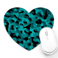 Black And Teal Camouflage Pattern Heart Mousepads by SpinnyChairDesigns