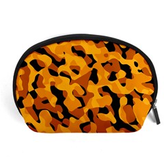 Orange And Black Camouflage Pattern Accessory Pouch (large) by SpinnyChairDesigns