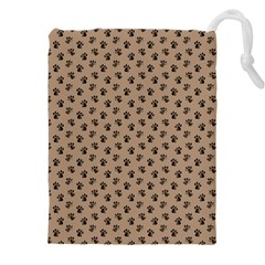Cat Dog Animal Paw Prints Pattern Brown Black Drawstring Pouch (4xl) by SpinnyChairDesigns