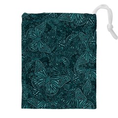 Dark Teal Butterfly Pattern Drawstring Pouch (4xl) by SpinnyChairDesigns