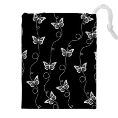 Black And White Butterfly Pattern Drawstring Pouch (4xl) by SpinnyChairDesigns