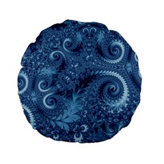 Blue Floral Fern Swirls And Spirals  Standard 15  Premium Flano Round Cushions by SpinnyChairDesigns