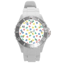 Cute Cartoon Germs Viruses Microbes Round Plastic Sport Watch (l) by SpinnyChairDesigns