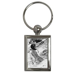 Beauty At The Beach, Bikini Girl Bathing In Bay Key Chain (rectangle) by Casemiro