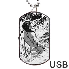 Beauty At The Beach, Bikini Girl Bathing In Bay Dog Tag Usb Flash (one Side) by Casemiro