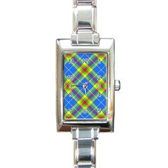 Clown Costume Plaid Striped Rectangle Italian Charm Watch by SpinnyChairDesigns