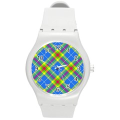 Clown Costume Plaid Striped Round Plastic Sport Watch (m) by SpinnyChairDesigns
