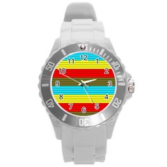 Multicolor With Black Lines Round Plastic Sport Watch (l) by tmsartbazaar