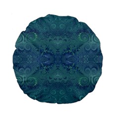 Teal Spirals And Swirls Standard 15  Premium Flano Round Cushions by SpinnyChairDesigns