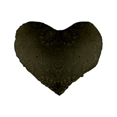 Rustic Green Brown Swirls Standard 16  Premium Flano Heart Shape Cushions by SpinnyChairDesigns