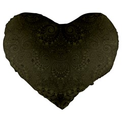 Rustic Green Brown Swirls Large 19  Premium Flano Heart Shape Cushions by SpinnyChairDesigns
