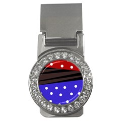 Mixed Polka Dots And Lines Pattern, Blue, Red, Brown Money Clips (cz)  by Casemiro