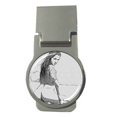 Beauty At The Beach, Sexy Girl Illustration, Black And White Money Clips (round)  by Casemiro