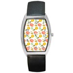 Citrus Gouache Pattern Barrel Style Metal Watch Front