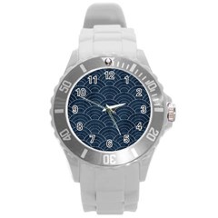 Blue Sashiko Pattern Round Plastic Sport Watch (l) by goljakoff