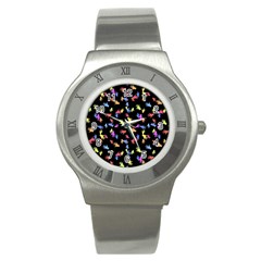 Multicolored Hands Silhouette Motif Design Stainless Steel Watch by dflcprintsclothing