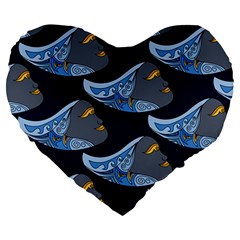 Queen Fish Doodle Art Large 19  Premium Flano Heart Shape Cushions by tmsartbazaar