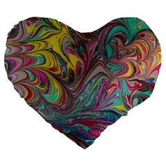 Abstract Marbling Large 19  Premium Flano Heart Shape Cushions by kaleidomarblingart