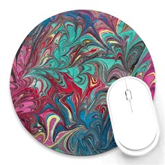 Psychedelic Marbling Patterns Iv Round Mousepads by kaleidomarblingart