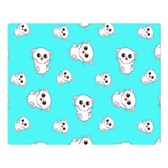 Azure Blue And Crazy Kitties Pattern, Cute Kittens, Cartoon Cats Theme Double Sided Flano Blanket (large)  by Casemiro