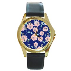 Floral Round Gold Metal Watch by Sobalvarro